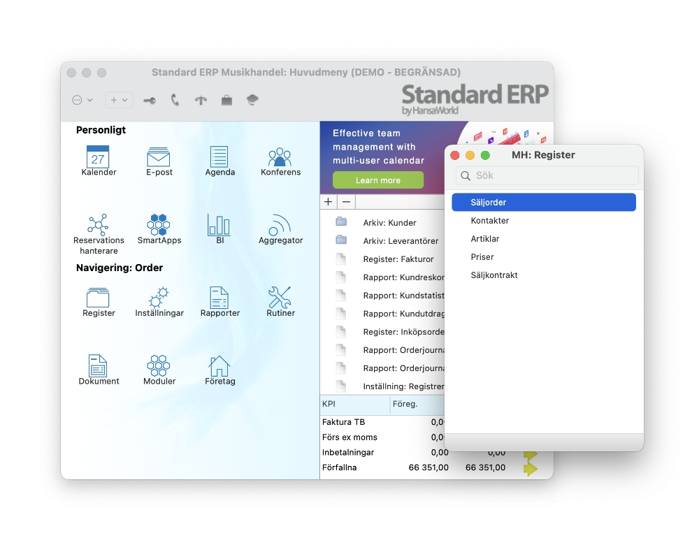 Standard ERP - Ta bort/infoga rader